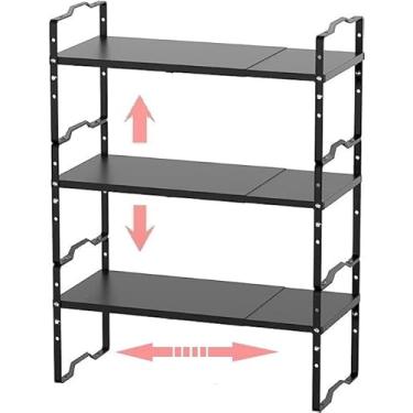 Imagem de Jojocross Prateleira expansível para organizador de armário prateleira empilhável ajustável para temperos na cozinha e banheiro, organização de armário de bancada, armazenamento de despensa (Médio/3