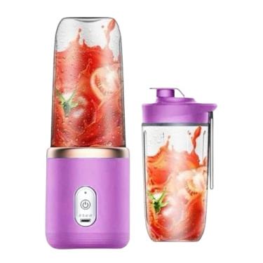 Imagem de Liquidificador Portátil para Sucos, 400ml, 6 Lâminas, Azul, com 2 Copos 400ML 6 Lâminas Espremedor Elétrico Mini Liquidificador Portátil De Suco De Alimentos Misturador Leite (Roxo)