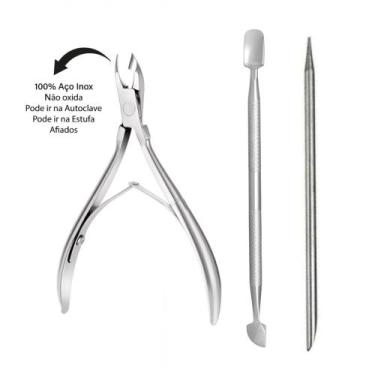 Imagem de kit manicure alicate de unha e cutícula profissional + espatula inox m