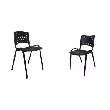 Imagem de Kit de 2 Cadeiras Fixas em Metal Empilhável Preto