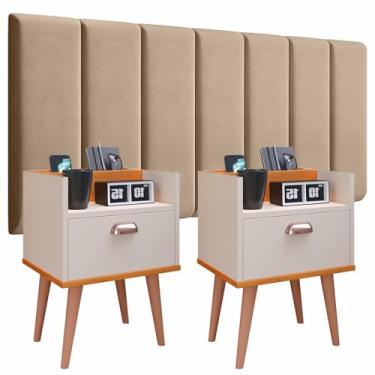 Imagem de Conjunto Cabeceira Cama Casal 1,40 Modulado Com kit 2 Criado Quarto Milena (Bege - Off White/Cinamomo)