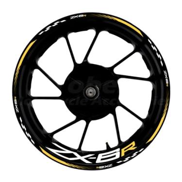 Imagem de Awonderful Kit de listras refletivas para motocicleta, adesivos de aro de roda de vinil compatíveis com Kawasaki ZX-6R 636 2000-2024 (Cáqui)