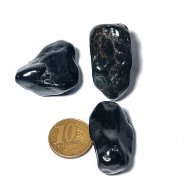 Imagem de 03 Unid Onix Preto Rolado Pedra Polido M 23mm Classe A - CristaisdeCur