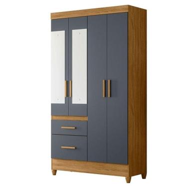 Imagem de Guarda Roupa Solteiro Madri 4 Portas Freijó Cinza Com Espelho - Moval