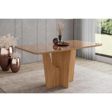 Imagem de Mesa p/ Cozinha Vértice SC35 c/ Tampo Madeirado c/ Vidro Curvo 160x90c