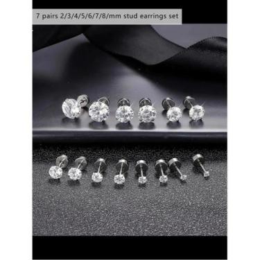 Imagem de Brincos Femininos com Tarracha Plana - 7 Pares de Aço Inoxidável com Z