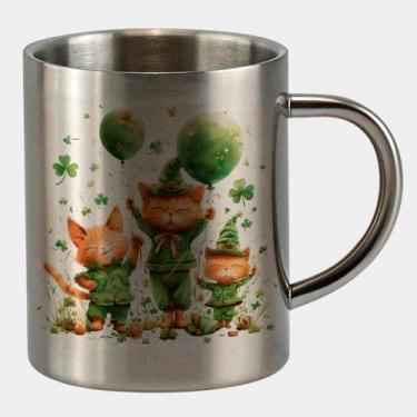 Imagem de Caneca de Inox Premium Prateada 400ml TURMA GATINHOS ST PATRICKS DAY 1