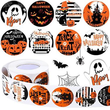 Imagem de 600 Pieces Halloween Roll Stickers 1.5 Inch Round 8 Styles Happy Pumpkin Label Decals for Party Envelope Seal Tags Gift Card Cupcake Decoration
