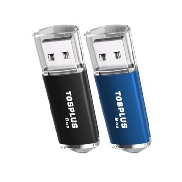 Imagem de TOSPLUS Pacote com 2 unidades de 8 GB USB 2.0 Flash Drive de 8 GB com pen drive de memória (preto/azul)