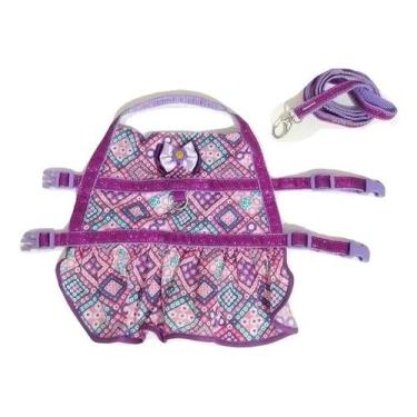 Imagem de Vestido peitoral com guia para cachorro roxa tamanho P - Nica pet