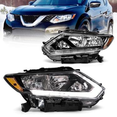 Imagem de ADCARLIGHTS Conjunto de farol para Nissan Rogue 2014 2015 2016 Lente transparente preta com refletor âmbar substituição de farol par esquerdo e direito