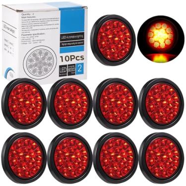 Imagem de OMISTAR 10 peças de luz traseira de reboque LED redonda de 10 cm vermelha 16 LED à prova d'água luzes traseiras de freio luzes de freio luzes de sinalização com suporte nivelado selado para caminhões