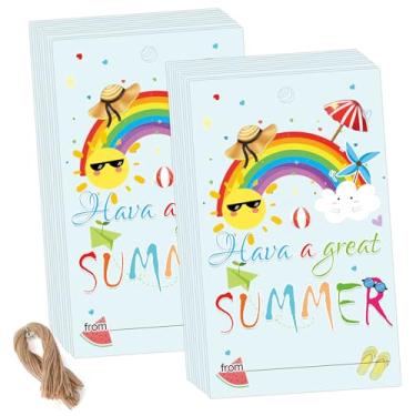 Imagem de Etiquetas de presente de verão com cordão de 5 x 8 cm Hope Your Summer is Popping with Fun Hello Summer Name Tags de fim de ano escolar para lembrancinhas de festa envelope pacote com 50