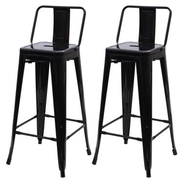 Imagem de Kit 2 Banquetas Altas c/Encosto Tolix Iron Preto Preto