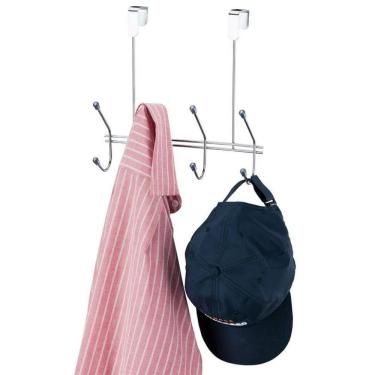 Imagem de Cabideiro De Porta Social Em Aço Cromado Utimil Com 4 Ganchos 28 Cm Cromado