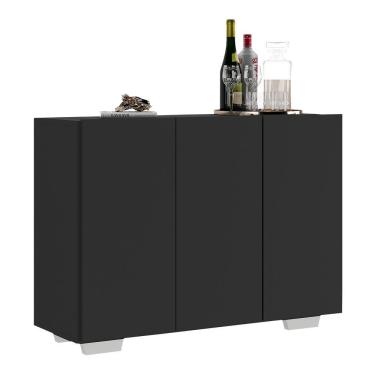 Imagem de Aparador Buffet 3 Portas Com Pés Quadrados Veneza Multimóveis V1010 Preto/Branco Preto/Branco