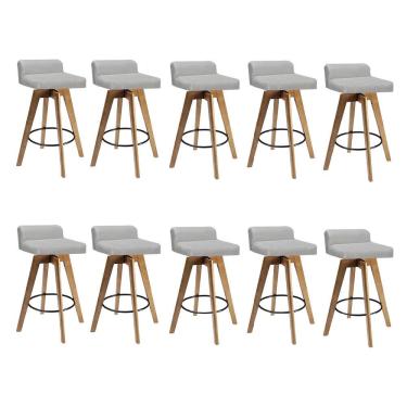 Imagem de Kit 10 Banqueta Alta Com Encosto Giratória Rute Madeira Balcão Sintético Bege