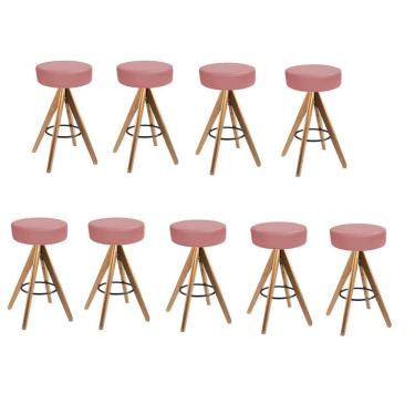 Imagem de Kit 09 Banqueta Alta Redonda Giratória Delia Cozinha Suede Rose Gold - Amey Decor