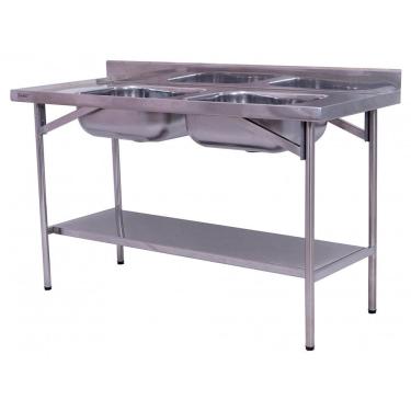 Imagem de Pia Industrial Benfati Inox 430 200x60cm Paneleiro Liso Com 2 Cubas 512cl
