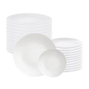 Imagem de Jogo De Pratos Rasos E Sobremesa 24 Peças Leonora Em Porcelana Branco - Tramontina