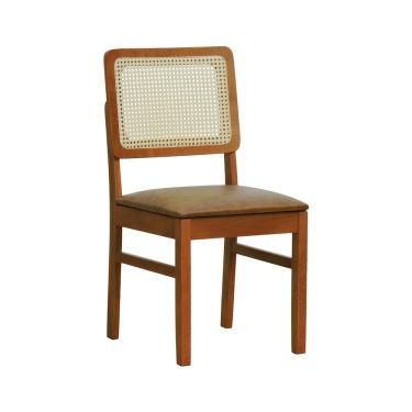 Imagem de Cadeira Lyon Madeira Maciça Encosto Telinha Natural - Amêndoa Assento Estofado Corano Marrom Mescla