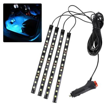 Imagem de Ongfuwu Fita de LED para carro, 12 V 48 luzes LED para atmosfera interior sob o painel, lâmpada decorativa interior automotiva com plugue adaptador de cigarro, acessórios para carro (azul gelo