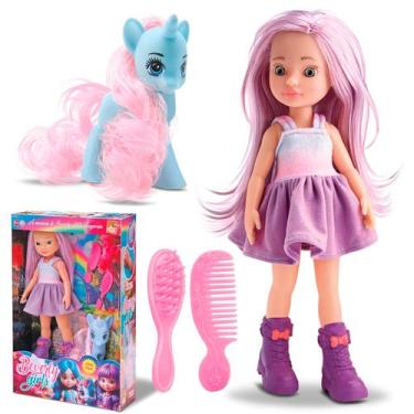 Imagem de Kit Boneca Beverly Girls Com Unicórnio E Acessórios Pente Escova E Ite