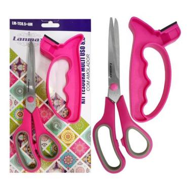 Imagem de Tesoura Multiuso Costura Cabo Emborrachado 21cm + Amolador - Lanmax