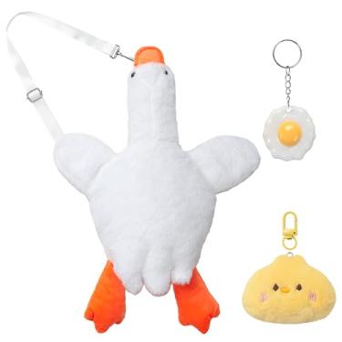 Imagem de LJCTULY Lindas bolsas transversais – Bolsa engraçada de pelúcia para animais de pelúcia – Bolsa transversal Kawaii para crianças – Bolsa de ganso com alça de corrente, Branco