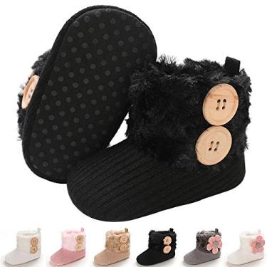 Imagem de Botas para bebês meninos e meninas recém-nascidos Inverno Laço de neve antiderrapante solado macio quente infantil Botas pré-andador, 02 Black, 0-6 Months Infant