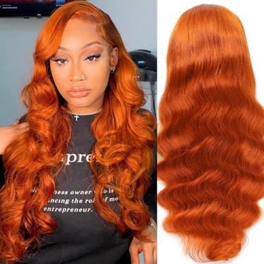 Imagem de Hiyoker Perucas De Renda Frontal Ruiva, Cabelo Humano Pré-Depilado, Densidade 200, Laranja Hd, 12A, 13X4, Colorido, 88J, Frontal, Sem Cola, 24"