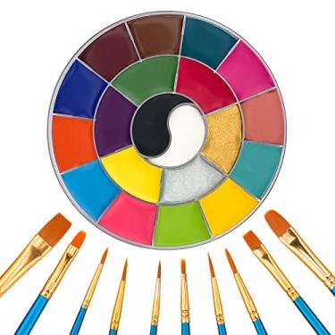Imagem de VERONNI Kit De Pintura Facial Veronni, 20 Cores, A Óleo Para Cosplay Palhaço, Festa Natal, Tinta Corporal Preta, Branca E Vermelha Adultos Com Pincéis Azuis
