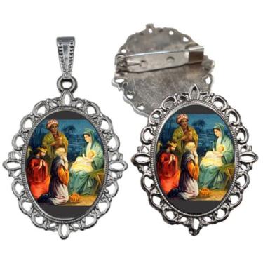 Imagem de Broche com Relicario Cor Prata Tres Reis Magos Terno Noivo lapela Qual