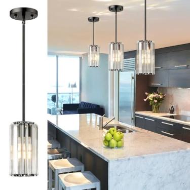 Imagem de Mlihove Luminárias Pendentes De Ilha Pretas, 1 Luminária Para Cozinha, Mini Cristal Teto, Sala Jantar, Estar, Corredor, Varanda, Quartos