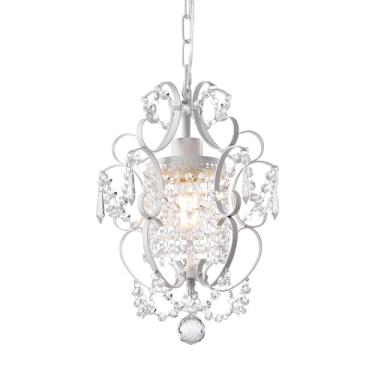 Imagem de riomasee Mini Lustre De Cristal Branco Com 1 Luz Elegante Luminária Teto Ferro Para Quarto, Casa Fazenda, Hall Entrada