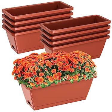 Imagem de Tectsia Peças De Floreiras Retangulares Para Janela, 17" Comprimento, Caixa Plantador Ao Ar Livre, Vasos Plástico Flores E Ervas, Com Furos Drenagem Bandejas Peitoril Janela Jardim