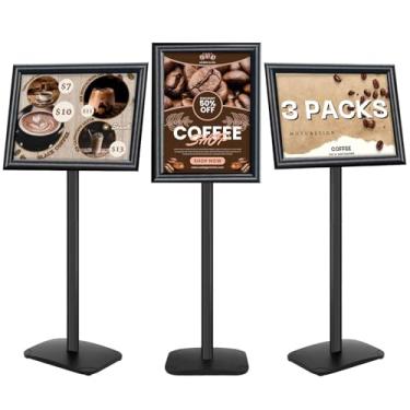 Imagem de Mutualsign Suporte De Pedestal Para Sinalização Alta Resistência, 3 Peças, 11 X 17 Polegadas, Ajustável, Chão, Com Base Ponderada, Publicidade Interna/Externa, Preto