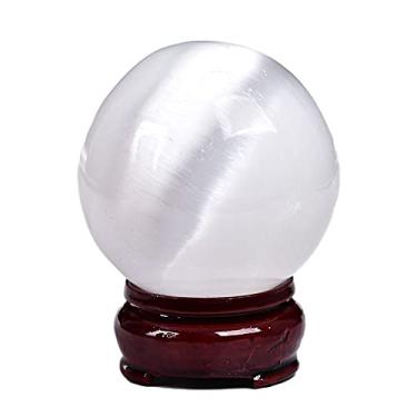 Imagem de JIC Gem Bola De Cristal Selenita Com Suporte Madeira, Esfera Cura Para Meditação, Decoração Casa, 50-60 Mm