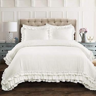 Imagem de Lush Decor Ella Shabby-Chic Conjunto de edredom King de 3 peças de renda com babados (branco)
