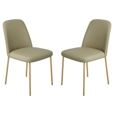 Imagem de Conjunto 2 Cadeiras Londres Couro Areia Metal Dourado