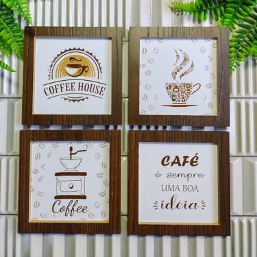Imagem de 4 Quadros Decorativos Emoldurados Cozinha Cantinho Do Café Boa Ideia