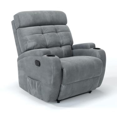 Imagem de Poltrona do Papai Reclinável Manual em Tecido Suede com Massageador (Cinza)