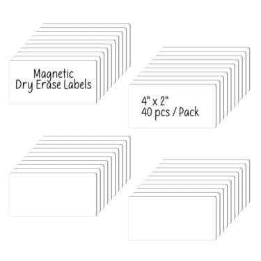 Imagem de Etiquetas magnéticas apagáveis a seco: 40 peças, placas de identificação de ímãs em branco de 10 x 5 cm para sala de aula e escritório, ímãs reutilizáveis para escritórios brancos, armários