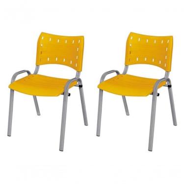 Imagem de Cadeira Iso Base Cinza Igreja, Escola, Escritório - Amarelo - Kit 2 Peças