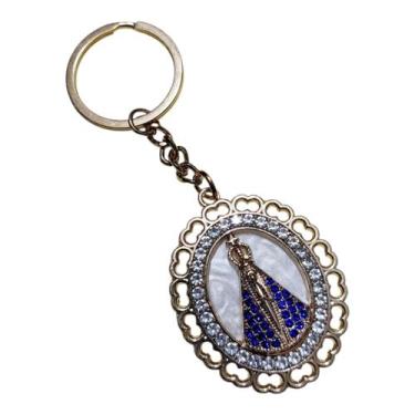 Imagem de Chaveiro perolado dourado stras azul nossa senhora aparecida - ASA, ch