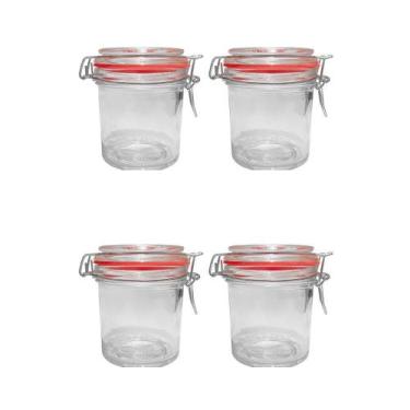 Imagem de Kit 4 Potes Hermético Vidro Trava Metal 300Ml Class Home