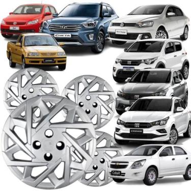 Imagem de Jogo 4 Calotas Creta aro 14 Sport Cubo Baixo Prata Parafuso - Grid