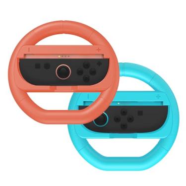 Imagem de NBCP Racing Steering Wheel 2-Pack for Nintendo Switch 2 Joy-Con – Ergonomic Grip, Compatible with Mario Kart 8 Deluxe & More – Red & Blue