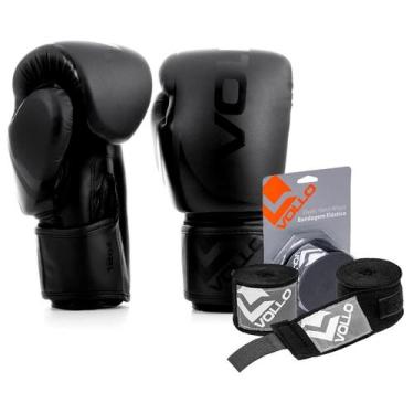Imagem de Kit Boxe Muay Thai Luva 12oz Preta + Bandagem 3M Preta Vollo - Vollo S