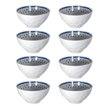 Imagem de Kit 8 Peças Bowls Potes Salada Decorada 600ml Branca Azul - Florarte